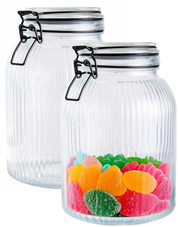 Alpina Voorraad/weck pot - 2x - transparant - geribbeld?glas - 20 x 14 cm - 1,9 L