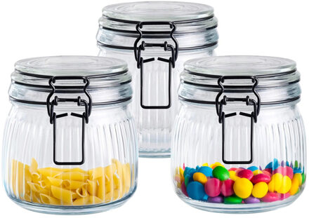 Alpina Voorraad/weck pot - 3x - transparant - geribbeld?glas - 15 x 12 cm - 1 L