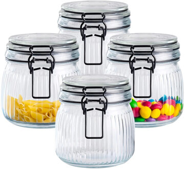 Alpina Voorraad/weck pot - 4x - transparant - geribbeld?glas - 15 x 12 cm - 1 L
