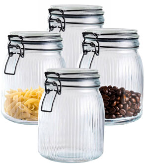 Alpina Voorraad/weck pot - 4x - transparant - geribbeld?glas - 17 x 13 cm - 1,4 L