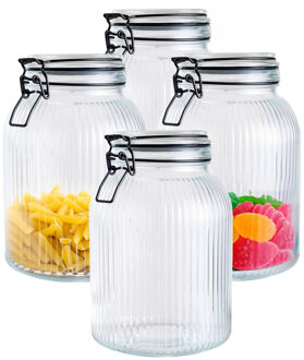 Alpina Voorraad/weck pot - 4x - transparant - geribbeld?glas - 20 x 14 cm - 1,9 L