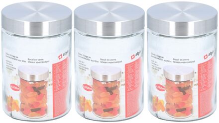 Alpina Voorraadpot - 3x - 1200 ml - glazen voorraadbus - 17 cm - luchtdichte deksel