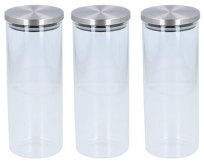 Alpina Voorraadpot - 3x - 1500 ml - snoeppot - glas - 10 x 25 cm - met RVS deksel
