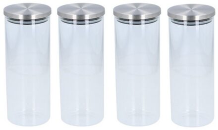 Alpina Voorraadpot - 4x - 1500 ml - snoeppot - glas - 10 x 25 cm - met RVS deksel