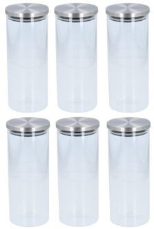 Alpina Voorraadpot - 6x - 1500 ml - snoeppot - glas - 10 x 25 cm - met RVS deksel