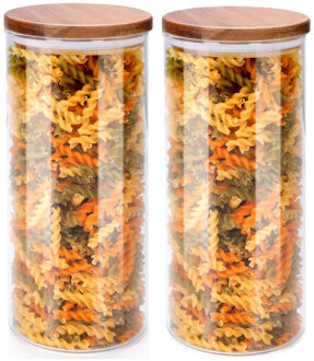 Alpina Voorraadpot/bewaarpot Foodking - 2x - borosilicaat glas - 1250 ml - glas/hout - luchtdicht