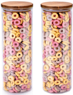 Alpina Voorraadpot/bewaarpot Foodking - 2x - borosilicaat glas - 1650 ml - glas/hout - luchtdicht