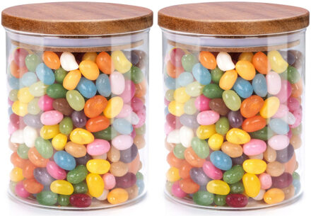 Alpina Voorraadpot/bewaarpot Foodking - 2x - borosilicaat glas - 600 ml - glas/hout - D9.5 x H11 cm