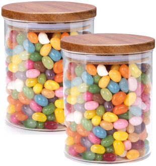 Alpina Voorraadpot/bewaarpot Foodking - 2x - borosilicaat glas - 600 ml - glas/hout - luchtdicht