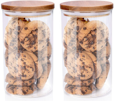 Alpina Voorraadpot/bewaarpot Foodking - 2x - borosilicaat glas - 950 ml - glas/hout - D9.5 x H16 cm