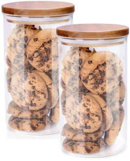 Alpina Voorraadpot/bewaarpot Foodking - 2x - borosilicaat glas - 950 ml - glas/hout - luchtdicht