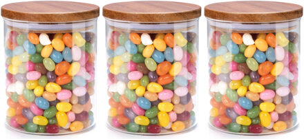 Alpina Voorraadpot/bewaarpot Foodking - 3x - borosilicaat glas - 600 ml - glas/hout - D9.5 x H11 cm