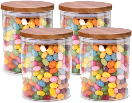 Alpina Voorraadpot/bewaarpot Foodking - 3x - borosilicaat glas - 600 ml - glas/hout - luchtdicht