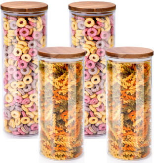 Alpina Voorraadpot/bewaarpot Foodking - 4-delige set - borosilicaat glas - 1250/1650 ml - glas/hout