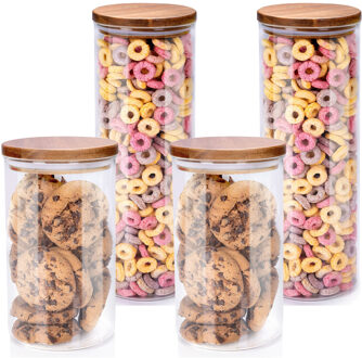 Alpina Voorraadpot/bewaarpot Foodking - 4-delige set - borosilicaat glas - 950/1650 ml - glas/hout