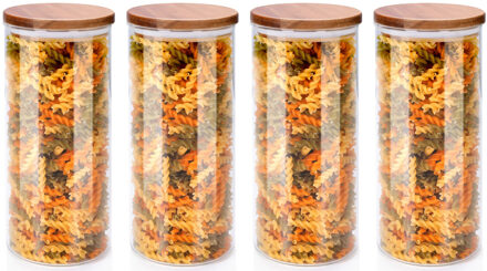 Alpina Voorraadpot/bewaarpot Foodking - 4x - borosilicaat glas - 1250 ml - glas/hout - D9.5 x H21 cm