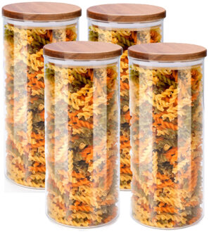 Alpina Voorraadpot/bewaarpot Foodking - 4x - borosilicaat glas - 1250 ml - glas/hout - luchtdicht