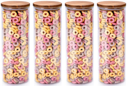 Alpina Voorraadpot/bewaarpot Foodking - 4x - borosilicaat glas - 1650 ml - glas/hout - D9.5 x H27 cm