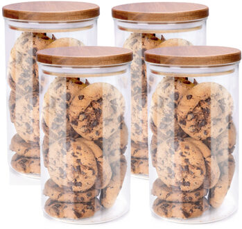 Alpina Voorraadpot/bewaarpot Foodking - 4x - borosilicaat glas - 950 ml - glas/hout - luchtdicht