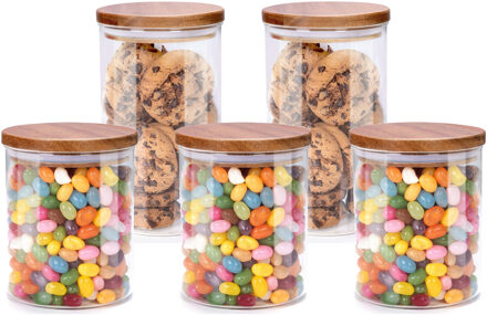 Alpina Voorraadpot/bewaarpot Foodking - 5-delige set - borosilicaat glas - 950/600 ml - glas/hout