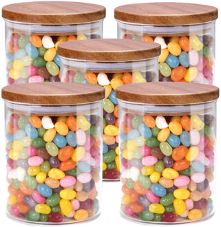 Alpina Voorraadpot/bewaarpot Foodking - 5x - borosilicaat glas - 600 ml - glas/hout - luchtdicht