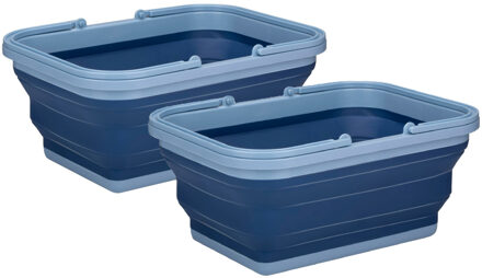 Alpina Wasmand/draagmand opvouwbaar - 2x - kunststof - 19 Liter - blauw - 38 x 28 x 18 cm