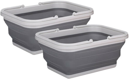 Alpina Wasmand/draagmand opvouwbaar - 2x - kunststof - 19 Liter - grijs - 38 x 28 x 18 cm - Emmers