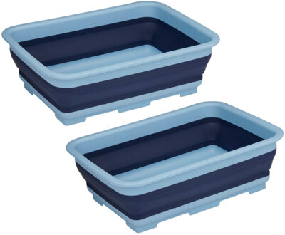 Alpina Wasmand/opbergmand opvouwbaar - 2x - kunststof - 12 Liter - blauw - 37 x 27 x 12 cm
