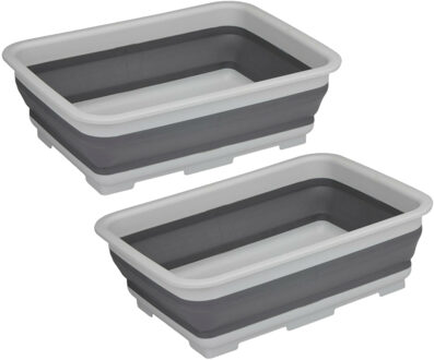 Alpina Wasmand/opbergmand opvouwbaar - 2x - kunststof - 12 Liter - grijs - 37 x 27 x 12 cm