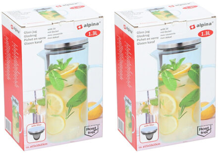 Alpina Waterkaraf - 2x - met handvat en filter - 1,3 L - schenkkan