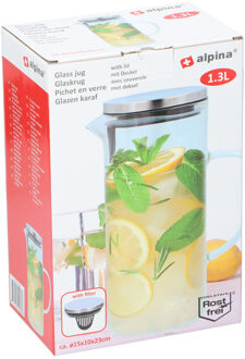 Alpina Waterkaraf - 3x - met handvat en filter - 1,3 L - schenkkan