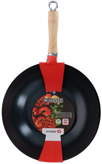 Alpina Wok/hapjes/bak pan met anti aanbak laag - metaal - zwart - Dia 30 x H8 cm - keuken pannen - Koekenpannen