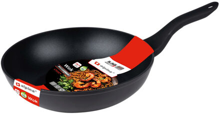 Alpina Wok/hapjes/bak pan - Professional - met anti aanbak laag - metaal - zwart - Dia 28 x H7 cm