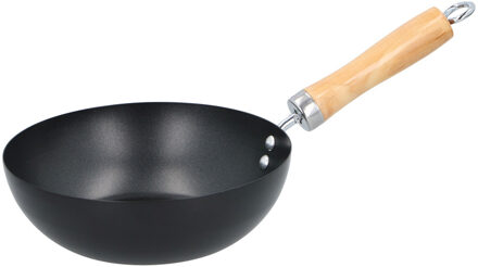 Alpina Wok pan houten handvat 20 cm - Steelpannen Zwart