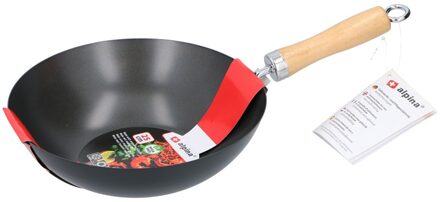 Alpina wokpan 25 cm staal/hout zwart/blank