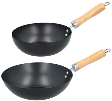 Alpina Wokpannen voordeel set met houten handvat - Dia 25 en 20 cm