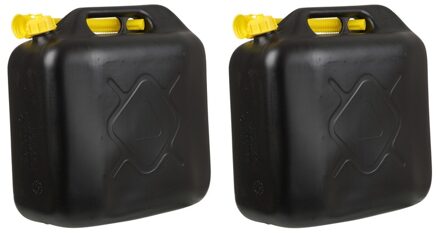 Alrides 2x Zwarte jerrycan/watertank met schenktuit 20 liter - Voor water en benzine - Grote jerrycans/watertanks voor onderweg of op de camping