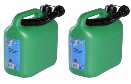 Alrides Set van 2x stuks Jerrycans voor brandstof van 5 liter groen p/st - incl. schenktuit - voor o.a. benzine en diesel