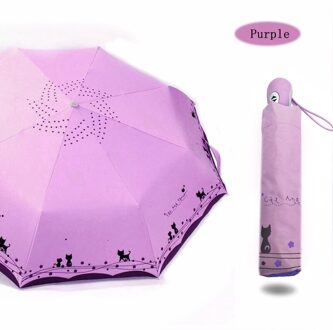ALS REGEN Romantische Leuke Kat Paraplu Automatische Paraplu Regen Vrouwen Drie-Vouwen Zwarte Coating Parasol Parasols UBY29 Paars
