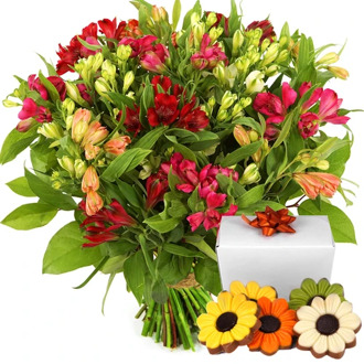 Alstroemeria boeket + bloemtjes chocolade