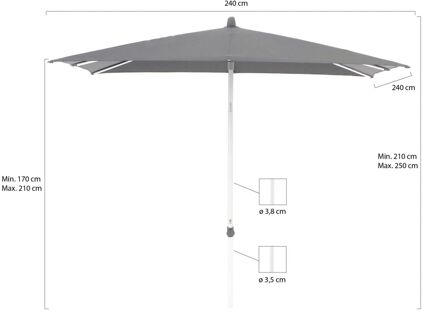 Alu-Smart parasol 240x240cm - Laagste prijsgarantie! Grijs