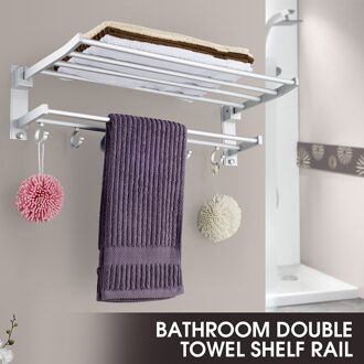 Alumimum Opvouwbare Badkamer Handdoek Rack Holder Opslag Hanger Keuken Hotel Handdoek Kleren Plank Met 5 Haken