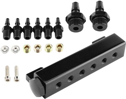 Aluminium 6 Poort 1/8 Npt Vacuüm Spruitstuk Kits-Geanodiseerd Zwart