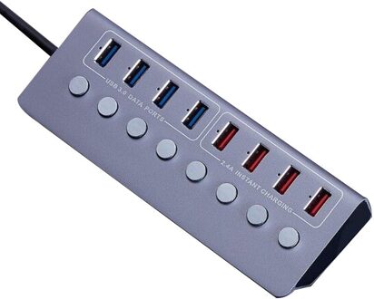 Aluminium 8-Poort USB3.0 Splitter 4 Port Laptop Uitgebreide Usb Hub 4 Poort Snel Opladen Adapter Externe Ons plug