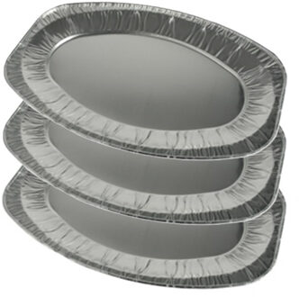 Aluminium BBQ/verjaardag/hapjes serveerschalen - zilver - 3x stuks - 43 x 28 cm - wegwerp - Snack en tapasschalen Zilverkleurig