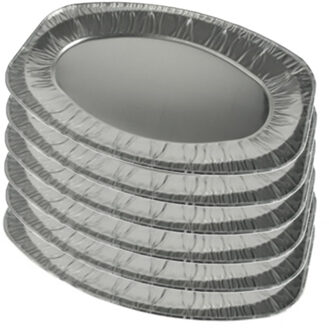 Aluminium BBQ/verjaardag/hapjes serveerschalen - zilver - 6x stuks - 43 x 28 cm - wegwerp