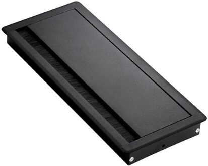 Aluminium Kabel Netjes Outlet Insert Pc Computer Tafel Rechthoek Kabeldoorvoerklep Lijn Doos Meubels Hardware Met Borstel Oppervlak zwart