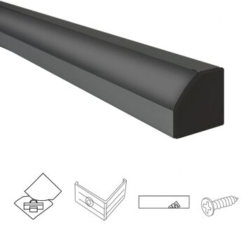 Aluminium ledstrip hoekprofiel zwart 1m breed - compleet met afdekkap