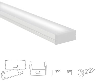 Aluminium ledstrip profiel wit opbouw 4m - breed en laag - compleet met afdekkap