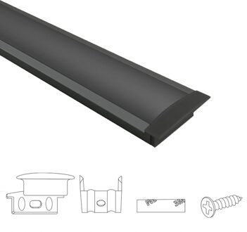 Aluminium ledstrip profiel zwart inbouw 1m - breed en laag - compleet met afdekkap